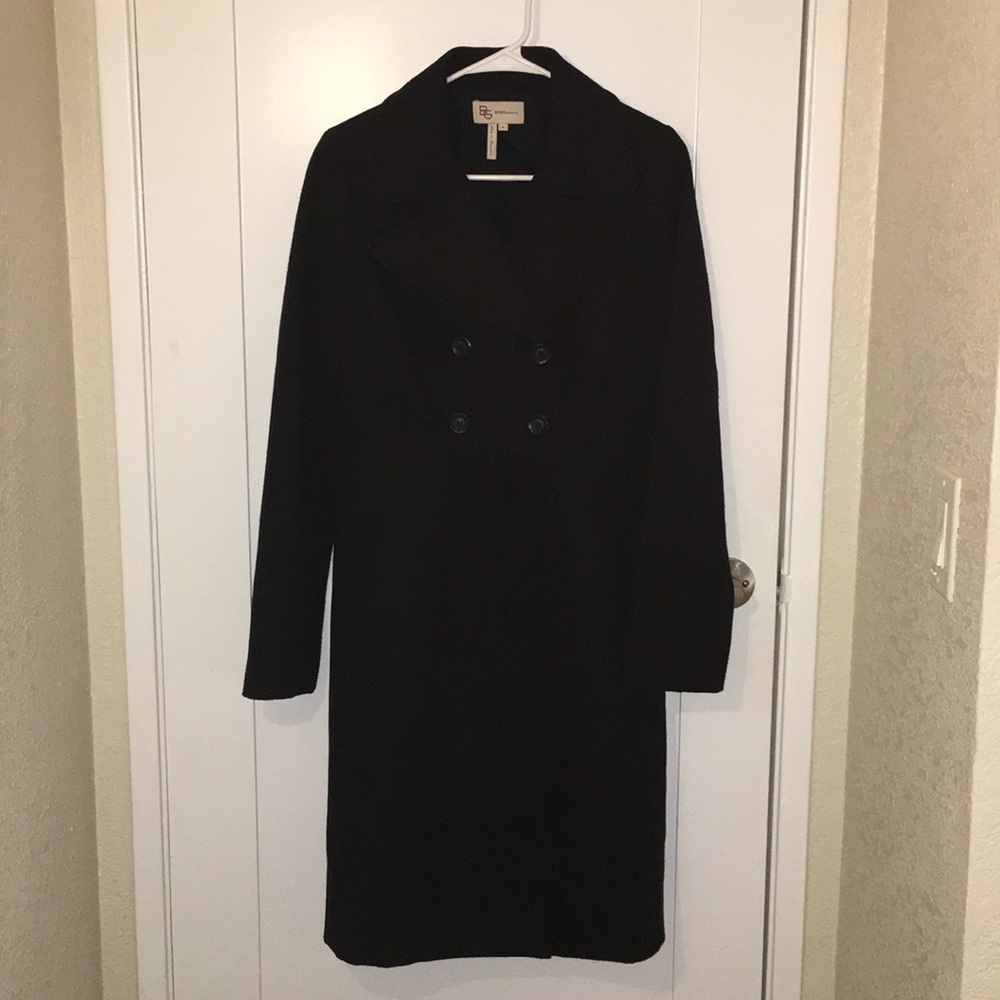 BCBGENERATION Long Black Pleated Peacoat Size M